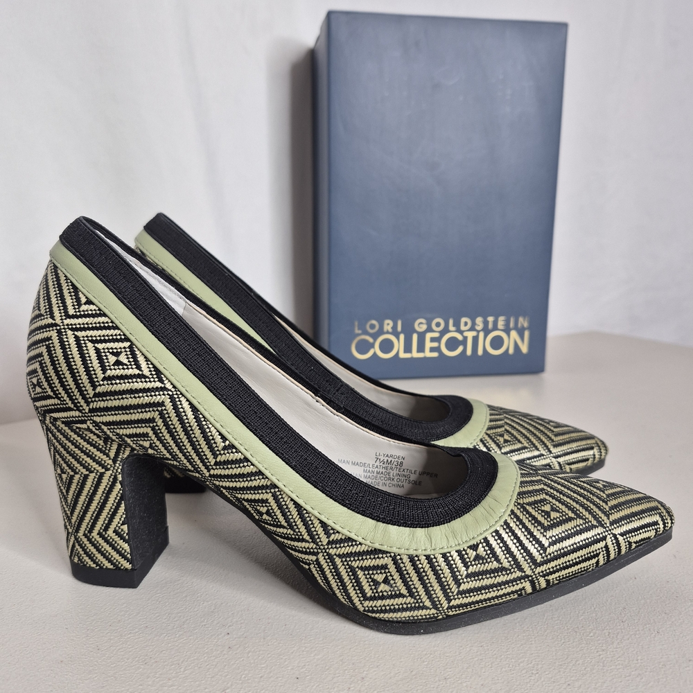 Lori Goldstein Collection LI-Yarden Raffia Block Heel Pumps - Size 7.5